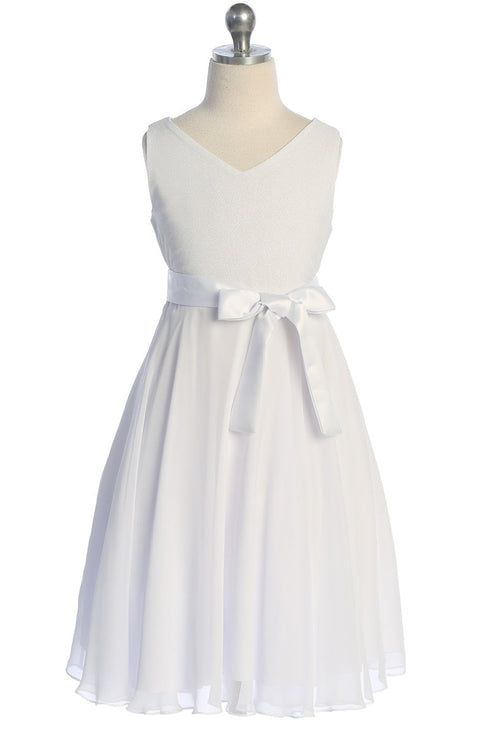 Girls Multi Color Glitter V Neckline Flower Girl Dress 4-16