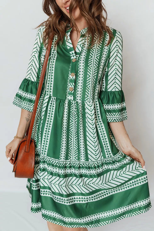 ethnic-print-half-button-3-4-sleeve-casual-dress-OhSoStyled-Sophia's-Style-1