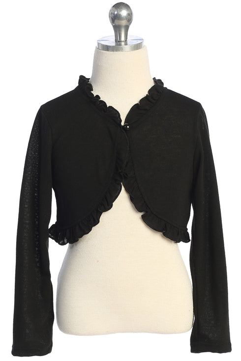 Girls Elegant Ruffle Trim Long Sleeve Bolero Shrug 2-16