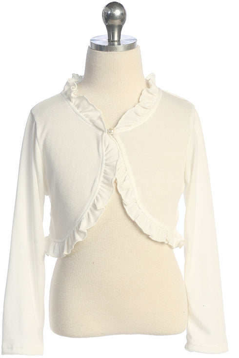 Girls Elegant Ruffle Trim Long Sleeve Bolero Shrug 2-16
