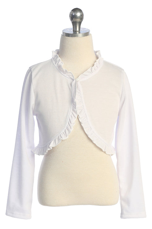 Girls Elegant Ruffle Trim Long Sleeve Bolero Shrug 2-16