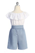 Girls Ruffle-Trim Buttoned Romper with Waist Tie, Sizes 4-14