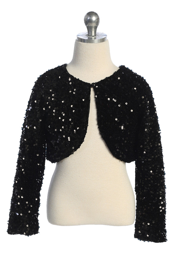 Girls Sparkle Sequin Long Sleeve Velvet Bolero 2-14