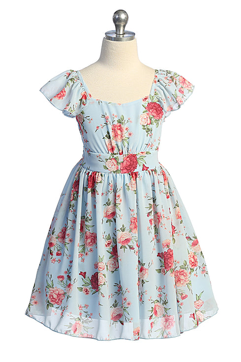 Girls Pebble Georgette Ruffle Sleeve Easter Dress Sizes 2-16