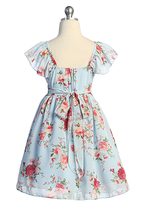 Girls Pebble Georgette Ruffle Sleeve Easter Dress Sizes 2-16