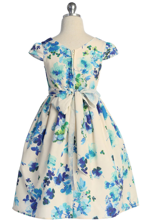 Girls Lace Trim Floral Cap Sleeve Dress 2-14