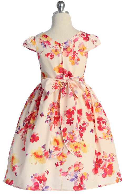 Girls Lace Trim Floral Cap Sleeve Dress 2-14