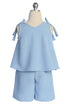 Girls Bow-Shoulder Top and Shorts Necklace Outfit Set, Sizes 4-14