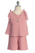 Girls Bow-Shoulder Top and Shorts Necklace Outfit Set, Sizes 4-14