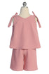 Girls Bow-Shoulder Top and Shorts Necklace Outfit Set, Sizes 4-14