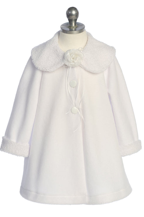 Elegant Girls White Coat - Polapolis Fabric with Flower Decoration 2-14