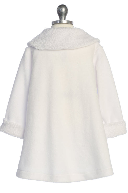 Elegant Girls White Coat - Polapolis Fabric with Flower Decoration 2-14