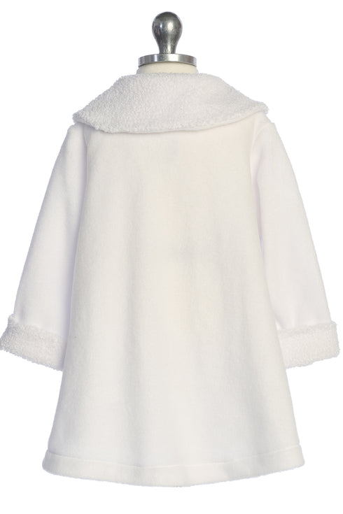 Elegant Baby Girls White Coat - Polapolis Fabric with Flower Decoration 6-24 Months