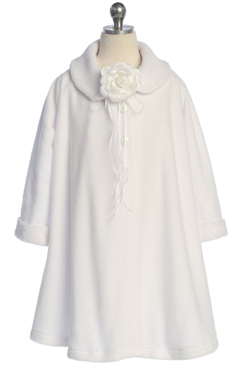 Elegant Girls White Coat - Polapolis Fabric with Flower Decoration 2-14