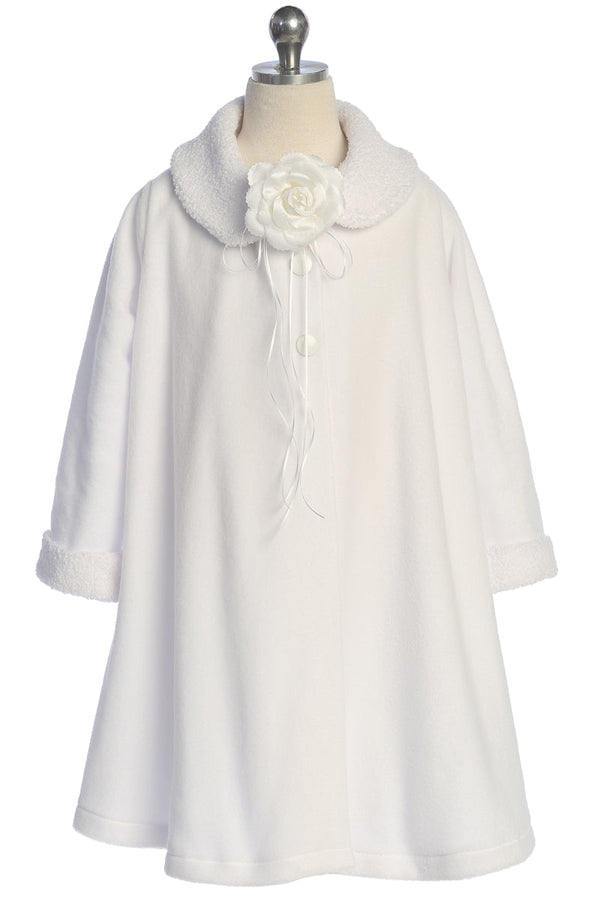 Elegant Baby Girls White Coat - Polapolis Fabric with Flower Decoration 6-24 Months