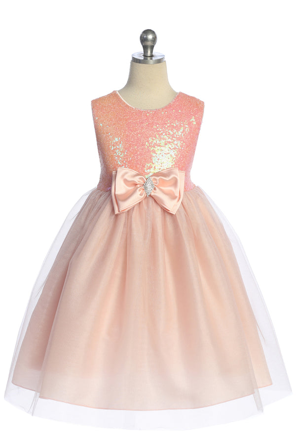 Girls Sequin Party Dress with Elegant Bow 4-14