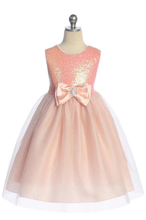 Girls Sequin Party Dress with Elegant Bow 4-14