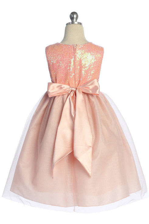 Girls Sequin Party Dress with Elegant Bow 4-14