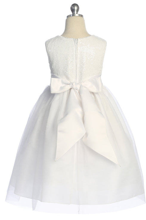Girls Sequin Party Dress with Elegant Bow 4-14
