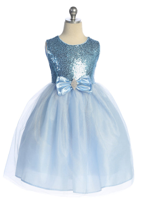 Girls Sequin Party Dress with Elegant Bow 4-14