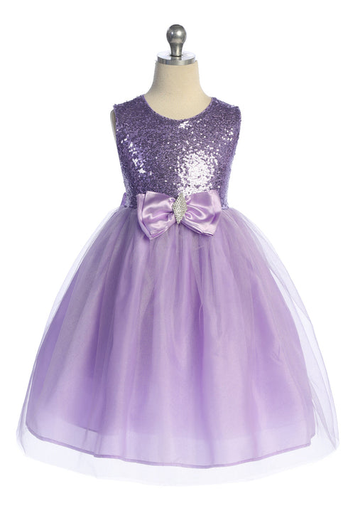 Girls Sequin Party Dress with Elegant Bow 4-14