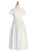 Girls White Lace First Communion Dress with Satin Skirt & Floral Waist Detail 4-16