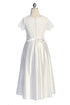 Girls White Lace First Communion Dress with Satin Skirt & Floral Waist Detail 4-16