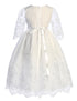 Girls White Long Sleeve Lace First Communion Dress with Embroidered Tulle Skirt 4-16