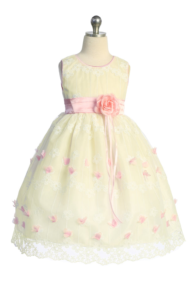 Girls Ivory & Blush Floral Lace Girls Dress – Special Occasion Party Dress 2-12