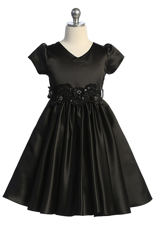 Girls Satin Special Occasion Dress with Removable 3D Floral Belt 2-16