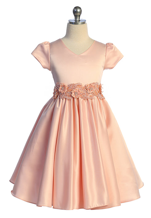 Girls Satin Special Occasion Dress with Removable 3D Floral Belt 2-16