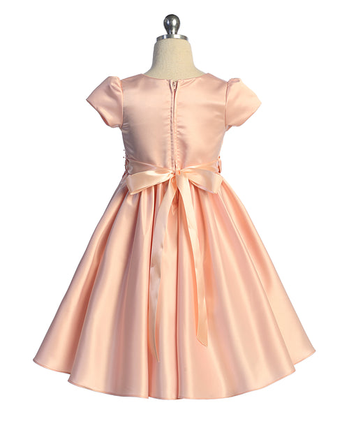 Girls Satin Special Occasion Dress with Removable 3D Floral Belt 2-16