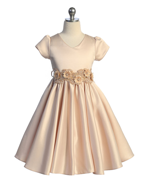 Girls Satin Special Occasion Dress with Removable 3D Floral Belt 2-16