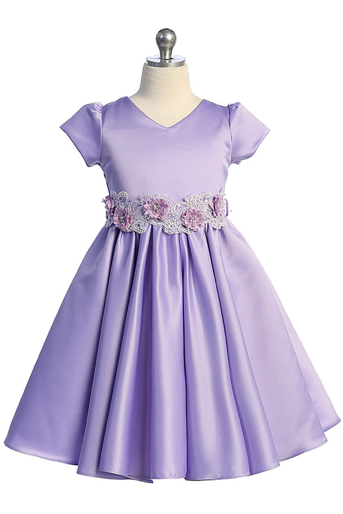Girls Satin Special Occasion Dress with Removable 3D Floral Belt 2-16