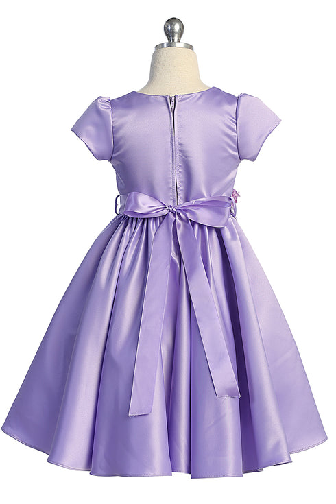Girls Satin Special Occasion Dress with Removable 3D Floral Belt 2-16