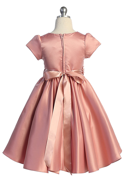 Girls Satin Special Occasion Dress with Removable 3D Floral Belt 2-16