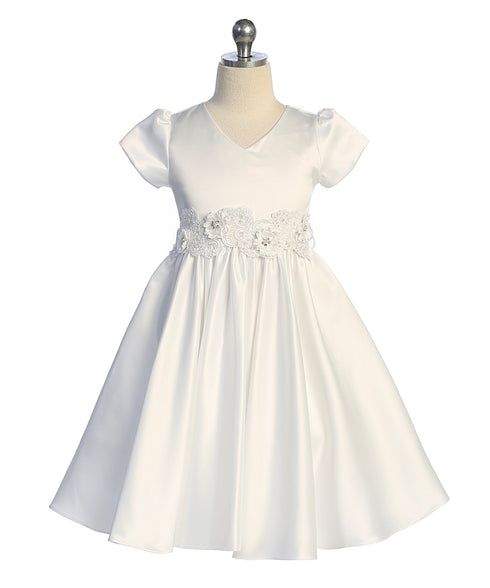 Girls Satin Special Occasion Dress with Removable 3D Floral Belt 2-16
