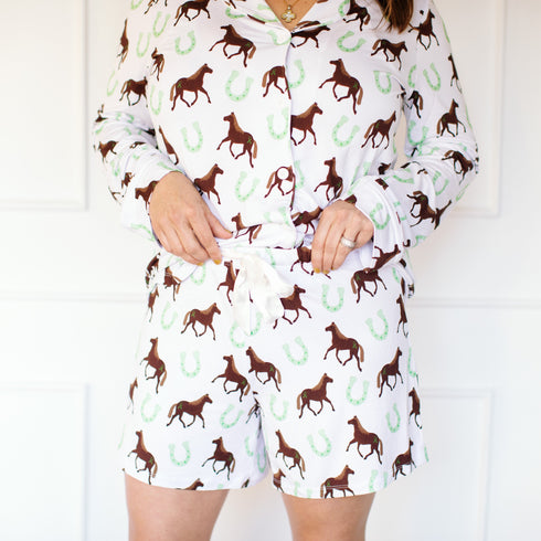 horse-womens-button-down-short-set-little-pajama-co - Sophia's Style -1