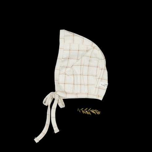 the-printed-bonnet-tan-grid Lovely Littles - Sophia's StyleBonnet-1