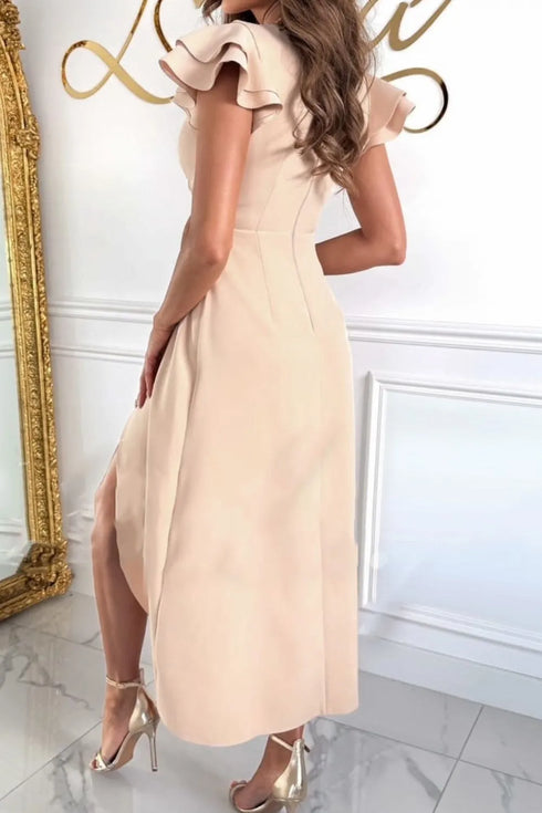 surplice-ruffled-cap-sleeve-zip-back-dress OhSoStyled - Sophia's Style in Rust-9