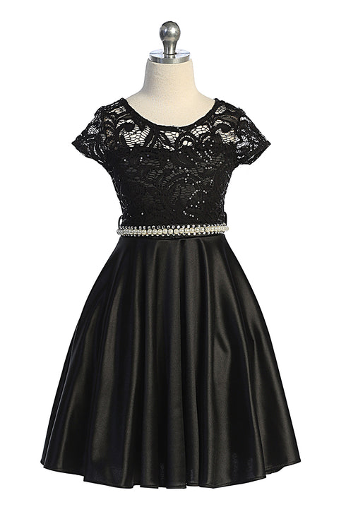 Girls Sequin Lace & Satin Pearl Belt Special Occasion Dress 2-16