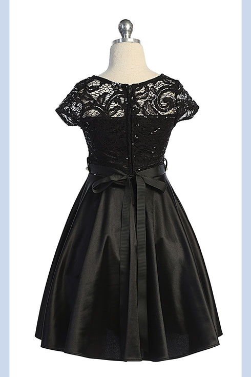 Girls Sequin Lace & Satin Pearl Belt Special Occasion Dress 2-16