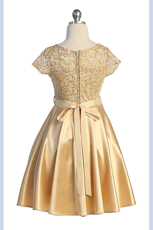 Girls Sequin Lace & Satin Pearl Belt Special Occasion Dress 2-16