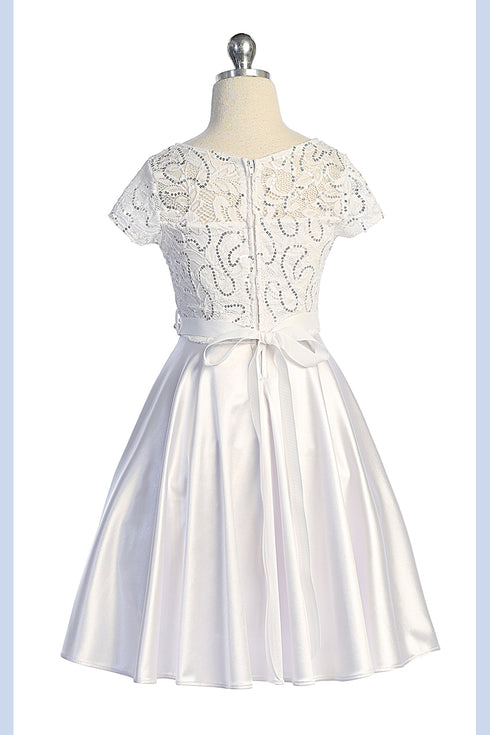Girls Sequin Lace & Satin Pearl Belt Special Occasion Dress 2-16