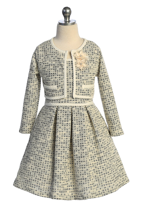 Girls Tweed-Style Dress & Matching Jacket 2-Piece Set 2-14