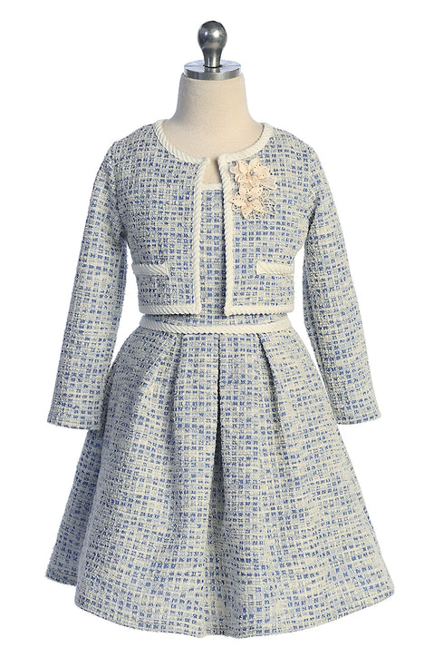 Girls Tweed-Style Dress & Matching Jacket 2-Piece Set 2-14