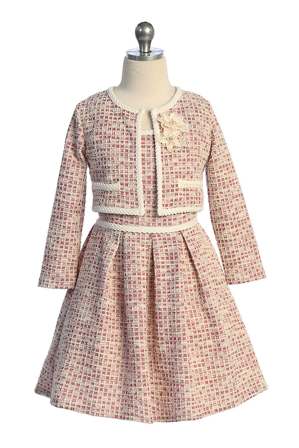 Girls Tweed-Style Dress & Matching Jacket 2-Piece Set 2-14