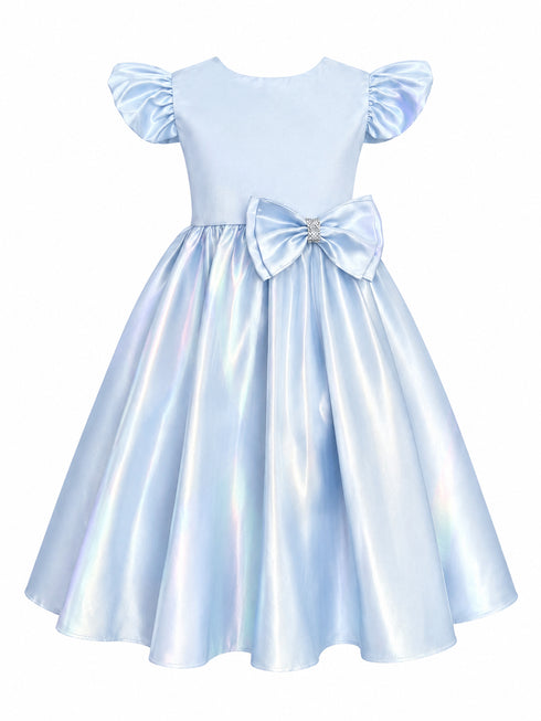 Girls Satin Special Occasion Dress with Removable Bow 2-16
