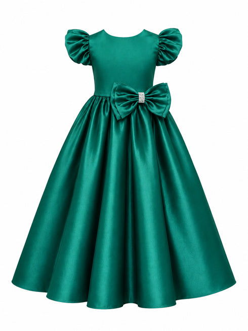 Girls Satin Special Occasion Dress with Removable Bow 2-16
