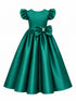Girls Satin Special Occasion Dress with Removable Bow 2-16